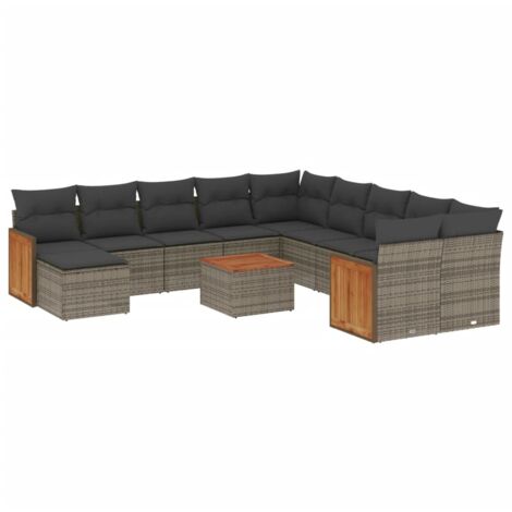 Salon de jardin avec coussins 12 pcs gris résine tressée (1/5)