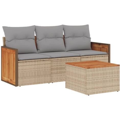 Salon de jardin avec coussins 4 pcs beige résine tressée (1/5)