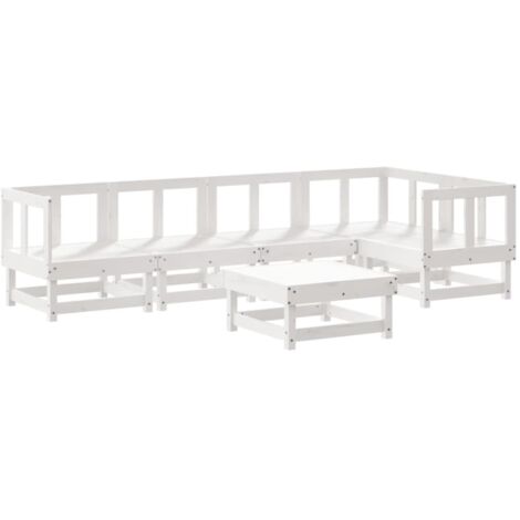 Salon de jardin 6 pcs Blanc Bois de pin massif (1/5)