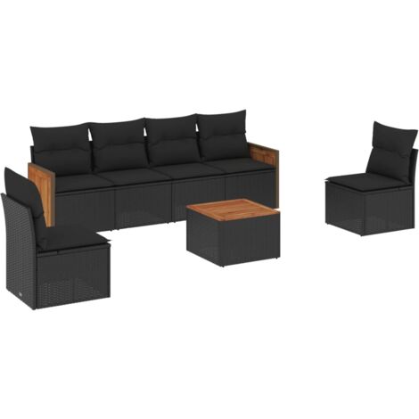 Salon de jardin 7 pcs avec coussins noir résine tressée (1/5)