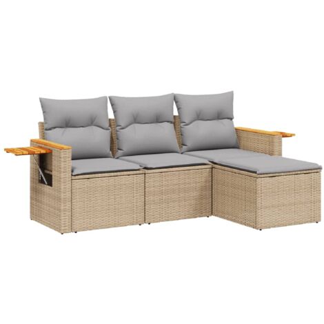 Salon de jardin avec coussins 4 pcs beige résine tressée (1/5)