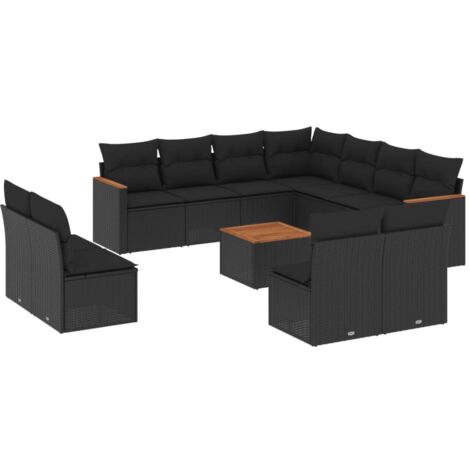 Salon de jardin 12 pcs avec coussins noir résine tressée (1/5)