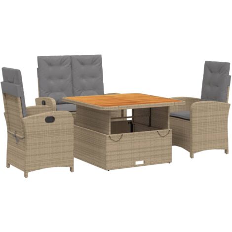 Ensemble à manger de jardin coussins 4 pcs beige résine tressée (1/5)