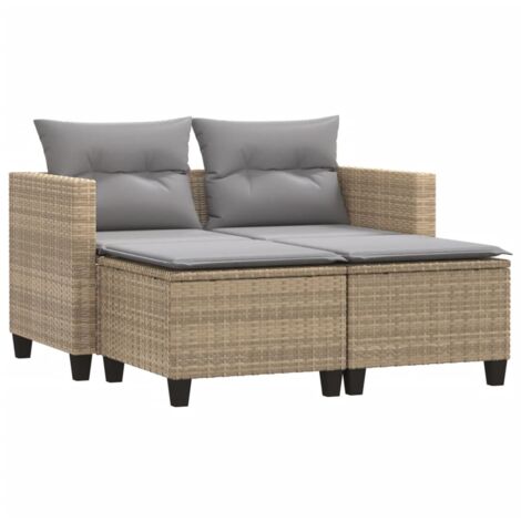 Canapé de jardin 2 places avec tabourets beige résine tressée (1/5)