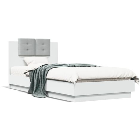 Cadre de lit avec tête de lit et lumières LED blanc 100x200 (1/5)