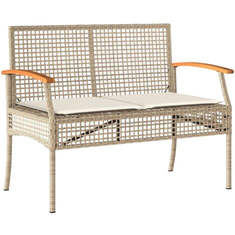 Banc de jardin avec coussin beige résine tressée et acacia (1/5)