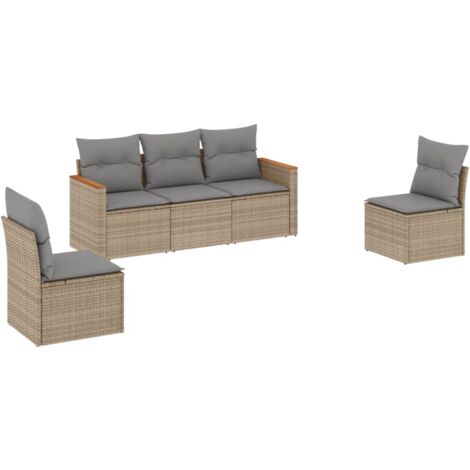 Salon de jardin avec coussins 5 pcs beige résine tressée (1/3)