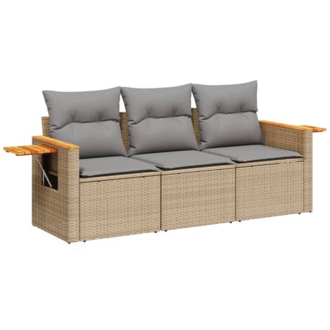 Salon de jardin avec coussins 3 pcs beige résine tressée (1/5)