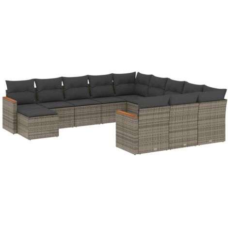 Salon de jardin avec coussins 12 pcs gris résine tressée (1/5)