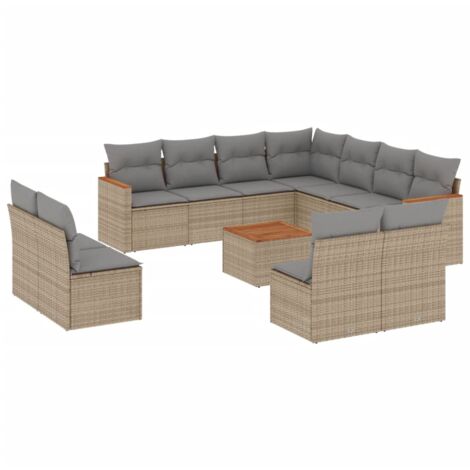 Salon de jardin avec coussins 12 pcs beige résine tressée (1/3)