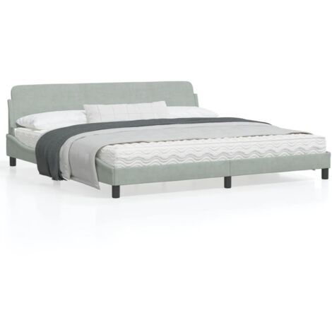 Cadre de lit avec tête de lit Gris clair 200x200 Velours (1/5)