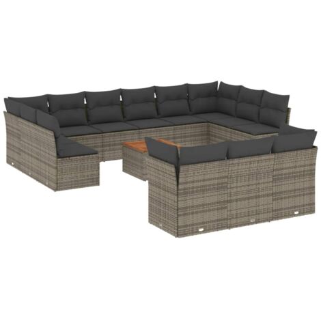 Salon de jardin avec coussins 14 pcs gris résine tressée (1/5)