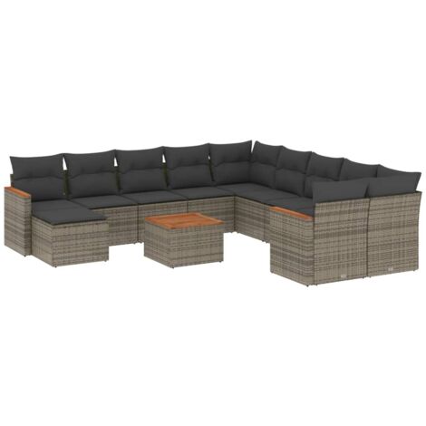 Salon de jardin avec coussins 12 pcs gris résine tressée (1/5)