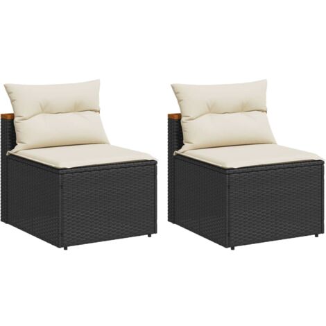 Canapés de jardin sans accoudoirs avec coussins 2 pcs noir (1/5)