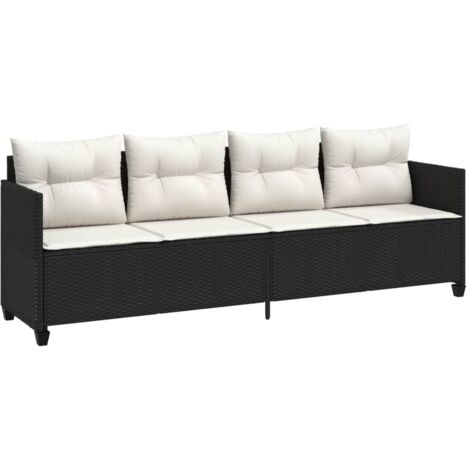 Chaise longue avec coussins noir résine tressée (1/5)