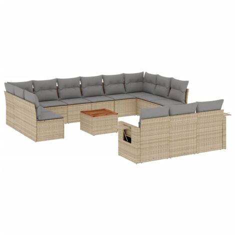 Salon de jardin et coussins 14 pcs mélange beige résine tressée (1/3)