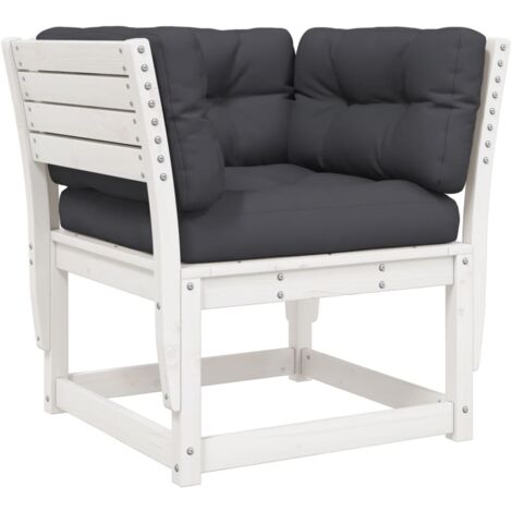 Canapé de jardin accoudoir avec coussins blanc bois massif pin (1/5)