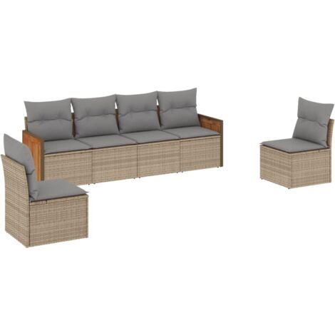 Salon de jardin avec coussins 6 pcs beige résine tressée (1/5)