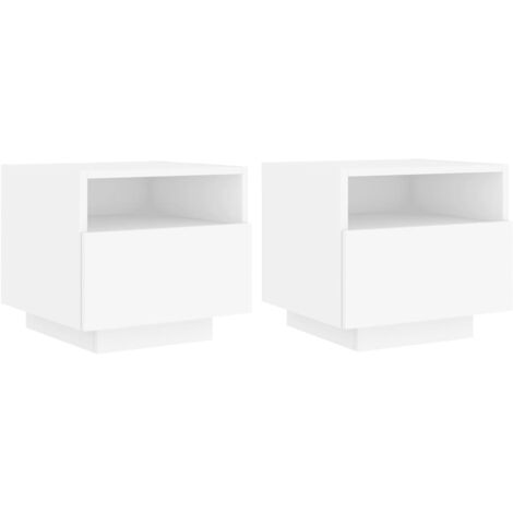 Armoires de chevet avec lumières LED 2 pcs blanc 40x39x37 (1/5)