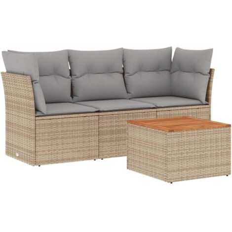 Salon de jardin avec coussins 4pcs mélange beige résine tressée (1/5)