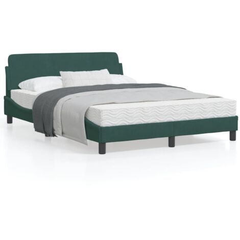 Cadre de lit avec tête de lit Vert foncé 140x200 Velours (1/5)