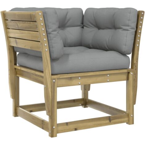 Canapé de jardin accoudoirs avec coussins bois pin imprégné (1/5)