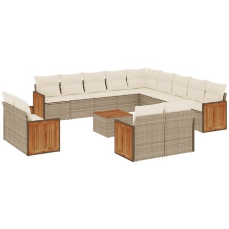 Salon de jardin avec coussins 14 pcs beige résine tressée (1/3)