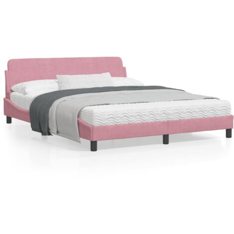 Cadre de lit avec tête de lit Rose 160x200 Velours (1/5)