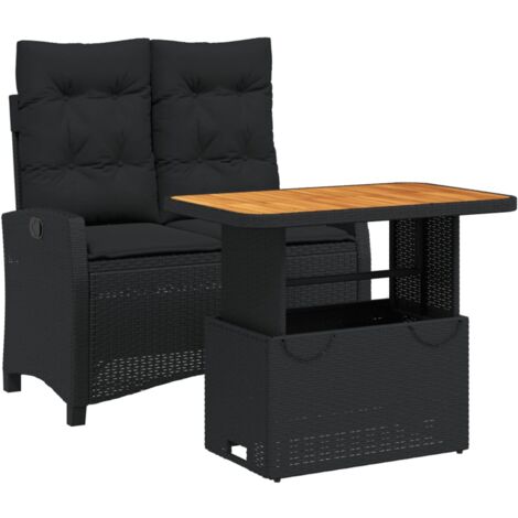 Ensemble à manger de jardin coussins 2pcs noir résine tressée (1/5)