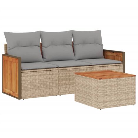 Salon de jardin avec coussins 4 pcs beige résine tressée (1/3)