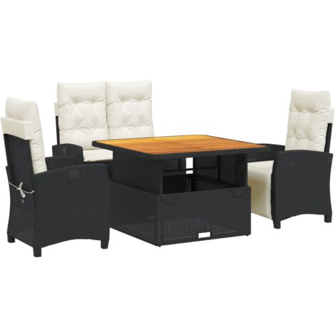 Ensemble à manger de jardin 4 pcs avec coussins noir (1/5)
