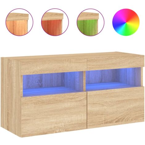 Meuble TV mural avec lumières LED chêne sonoma 80x30x40 (1/5)
