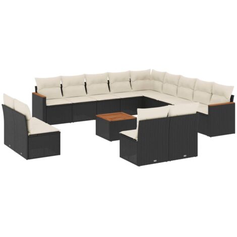 Salon de jardin avec coussins 14 pcs noir résine tressée (1/3)