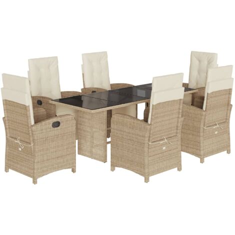 Les Tendances – Ensemble table et chaise de jardin 7 pcs – Résine tressée beige – Coussins épais amovibles – Table en verre trempé noir (1/5)