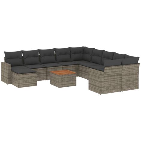 Salon de jardin avec coussins 14 pcs gris résine tressée (1/5)
