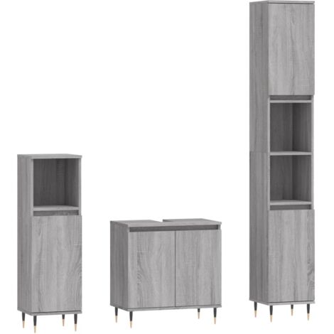 Ensemble d'armoires de salle de bain 3 pcs sonoma gris (1/5)
