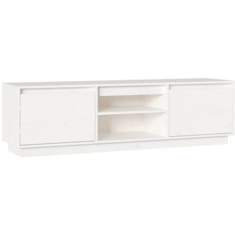 Meuble TV Blanc 140x35x40 Bois de pin massif (1/5)