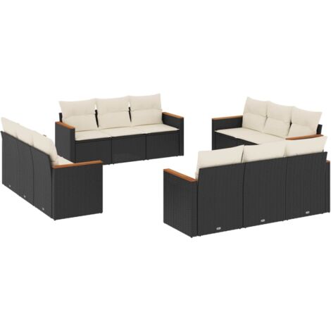 Salon de jardin 12 pcs avec coussins noir résine tressée (1/5)