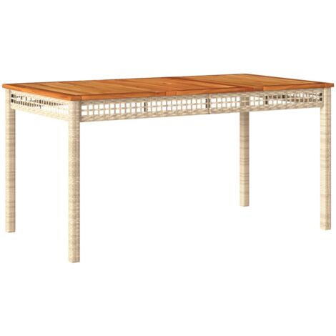 Table de jardin beige 140x80x75 résine tressée et acacia (1/5)