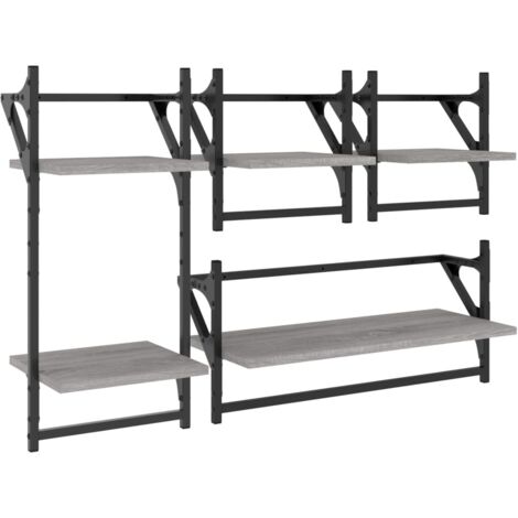 Ensemble d'étagères murales avec barres 4 pcs sonoma gris (1/5)