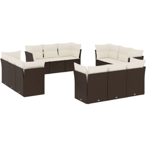 Salon de jardin avec coussins 12 pcs marron résine tressée (1/3)