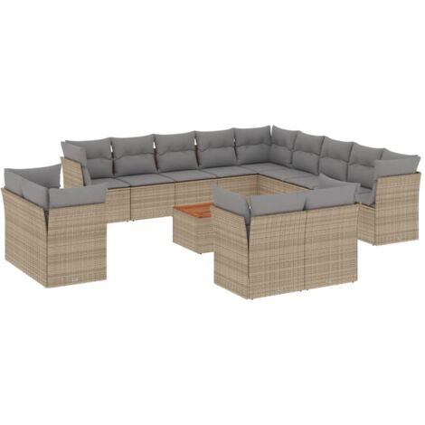 Salon de jardin et coussins 14 pcs mélange beige résine tressée (1/5)