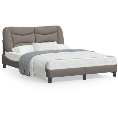 Cadre de lit avec tête de lit Taupe 120x200 Tissu (1/5)