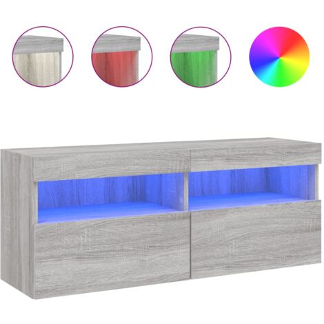 Meuble TV mural avec lumières LED sonoma gris 100x30x40 (1/5)