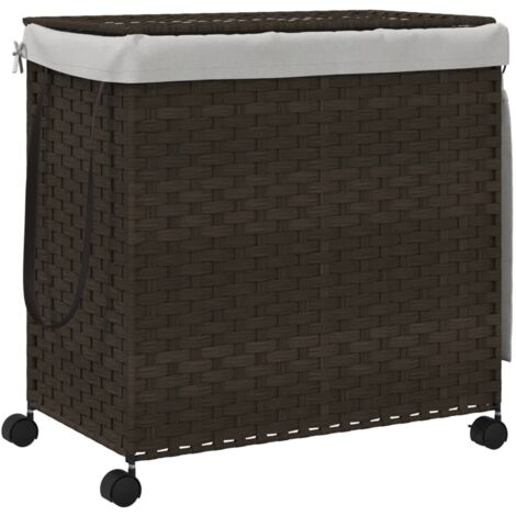 Panier à linge avec roulettes marron foncé 60x35x60,5 (1/5)