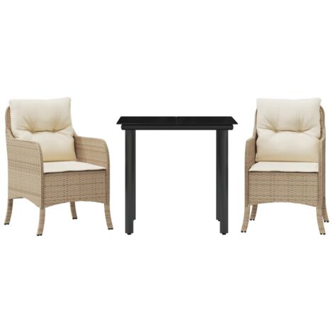 Ensemble à manger de jardin et coussins 3 pcs Beige poly rotin (1/5)