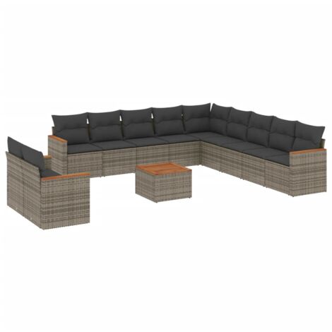 Salon de jardin avec coussins 12 pcs gris résine tressée (1/5)