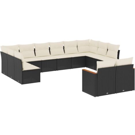 Salon de jardin 12 pcs avec coussins noir résine tressée (1/5)