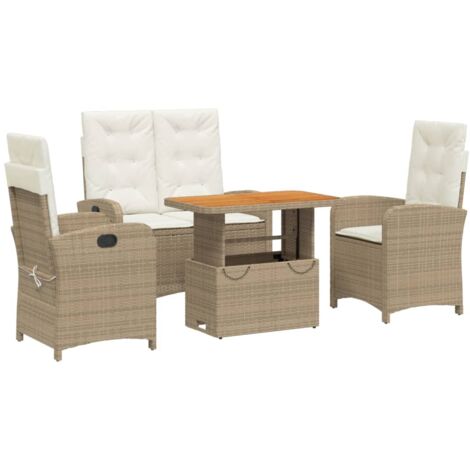 Ensemble à manger de jardin coussins 4 pcs beige résine tressée (1/5)