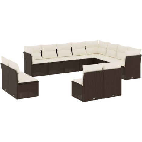 Salon de jardin avec coussins 12 pcs marron résine tressée (1/5)